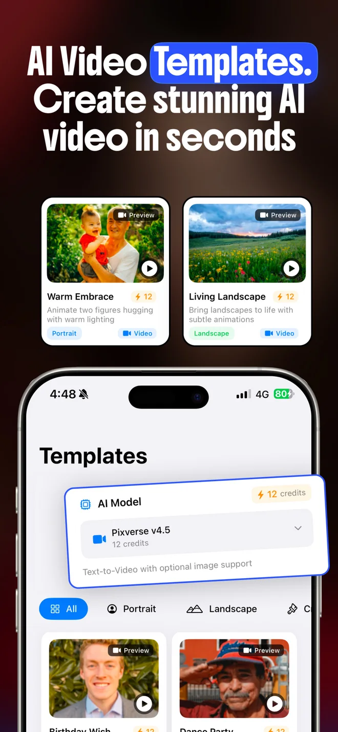 AIVGEN video generation settings shown in the App Store